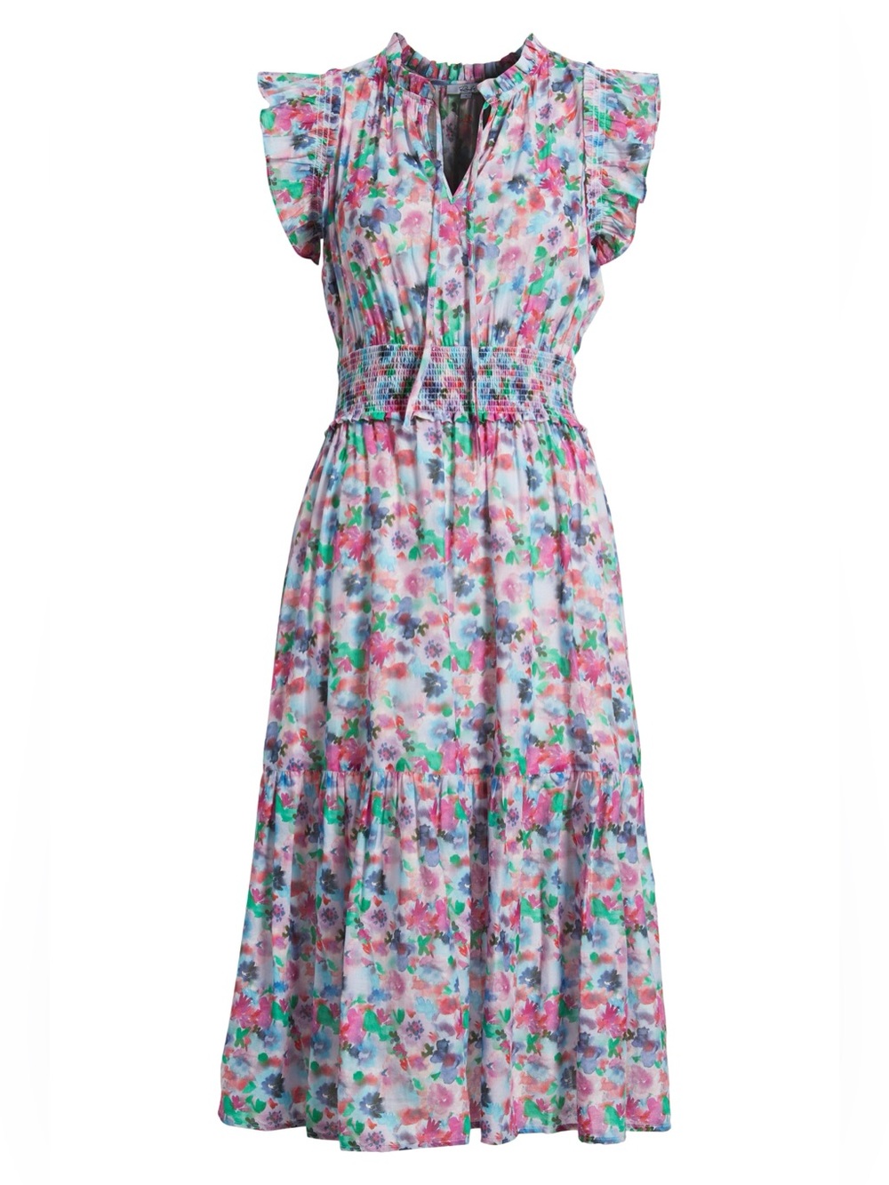 Rails Garden Floral Cotton Short-Sleeve Midi-Dress, Size Medium